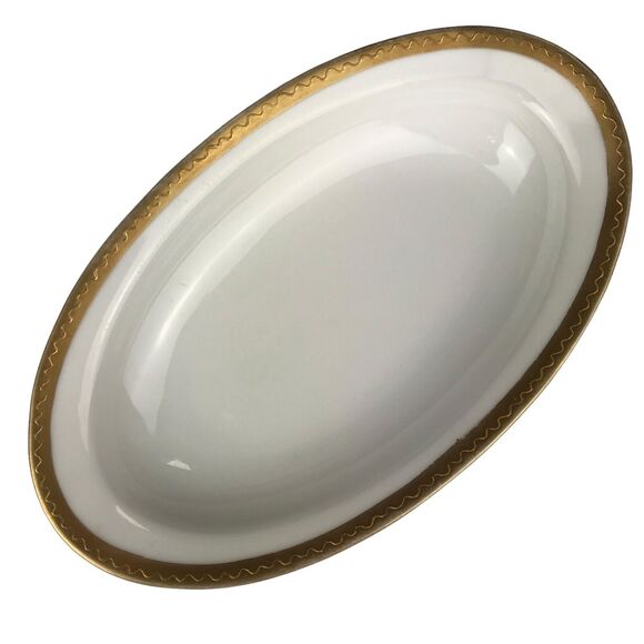 O&EG Royal Austria Oval Serving Plate Celery Dish 8’’x4.75’’ White Gold Trim Vtg - Picture 3 of 7